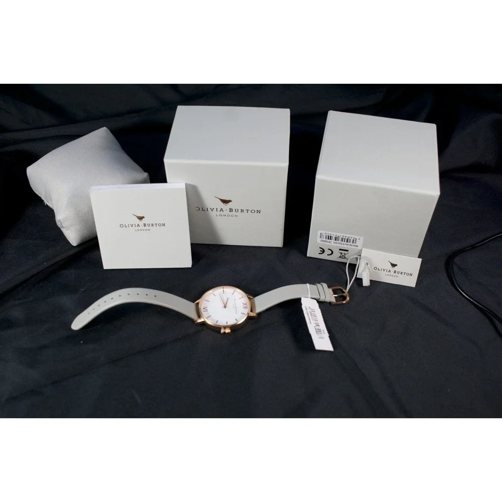 Olivia Burton OB15BDW02 Big Dial Watch Womens Rose Gold Grey Leather Unworn Box